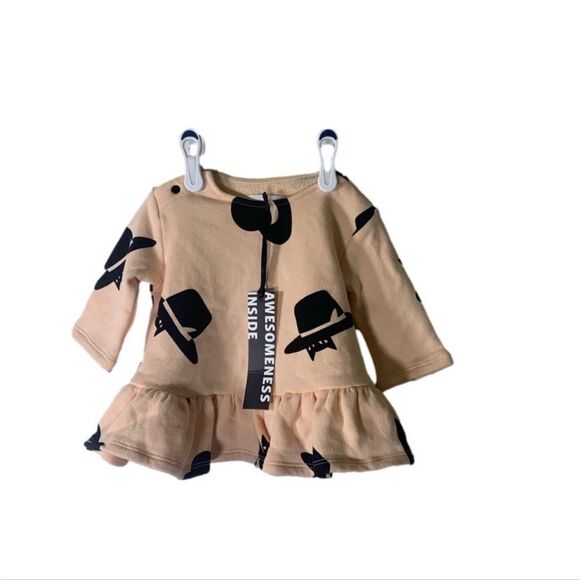 OmamiMini New 3-6 Months Pale Pink‎ Cats and Hats Ruffle Dress - Picture 2 of 7